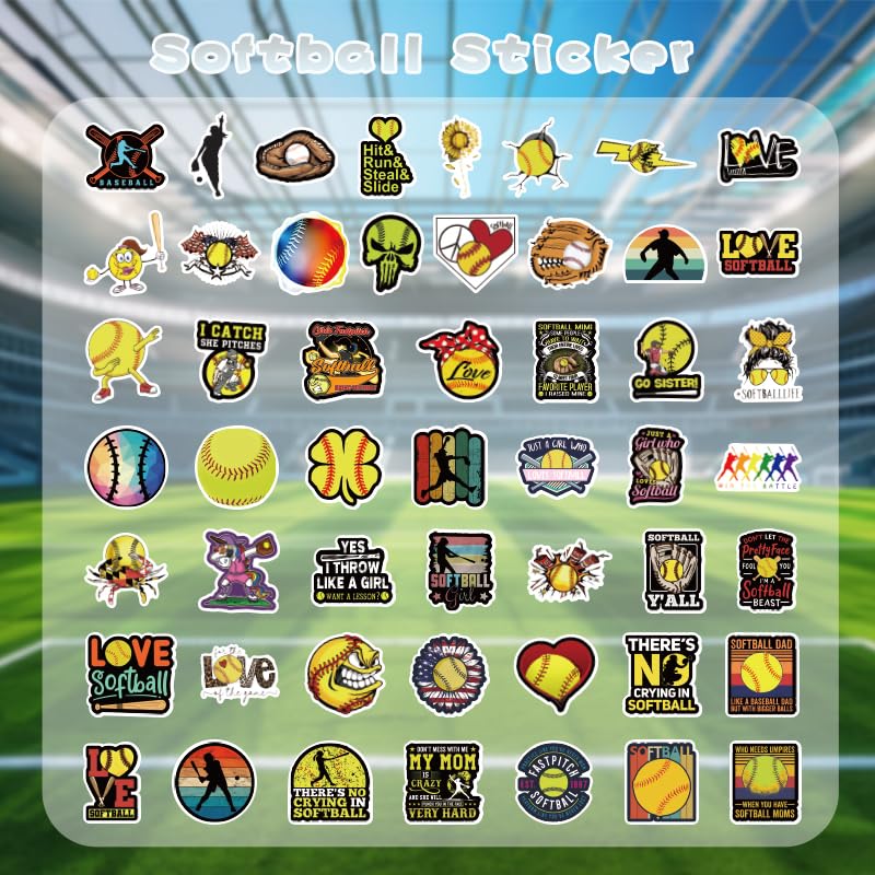 Softball Stickers - 100 Pack Waterproof Vinyl Decals for Personalization
