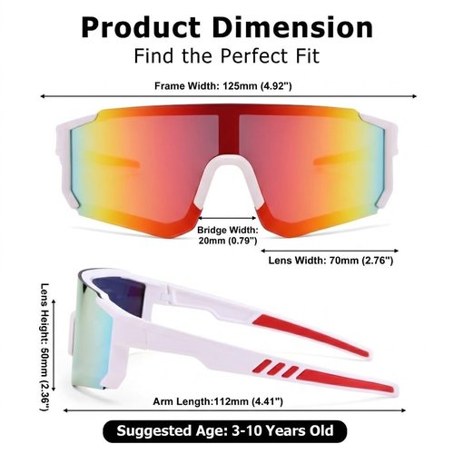 GLARDEFE Kids Baseball Sunglasses - Youth Baseball Sunglasses for Toddler Boys Girls - Sports Softball Shades Age 3-10(White/Orange Mirror + Blue/Blue Mirror)