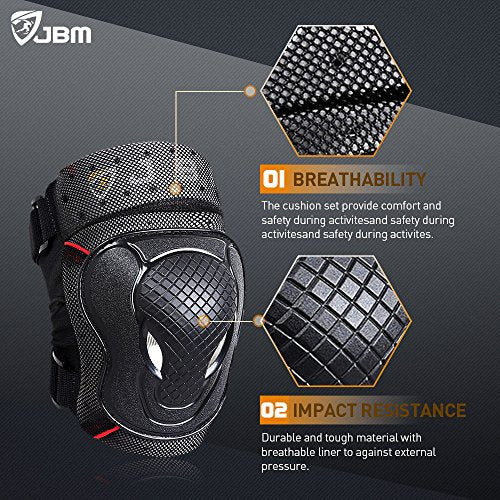 Adult Black Knee, Elbow & Wrist Guard Set for Cycling & Extreme Sports - Large