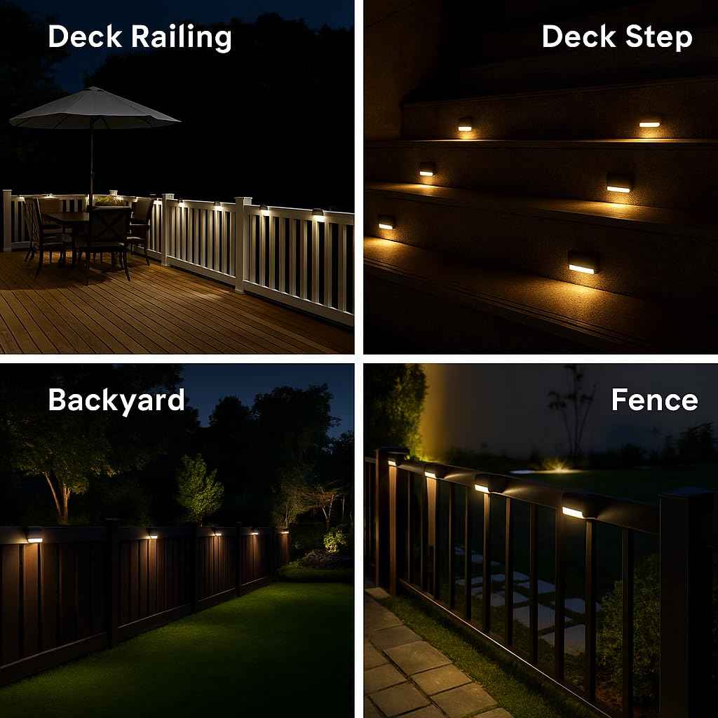 Solar Deck Lights Outdoor 16 Pack, Peel And Stick Deck Railing Lights, Long-lasting & Durable Waterproof For Outdoor Stairs, Step, Fence, Yard, Balcony, Patio, Railing, Garden & Pathway, (Warm White)