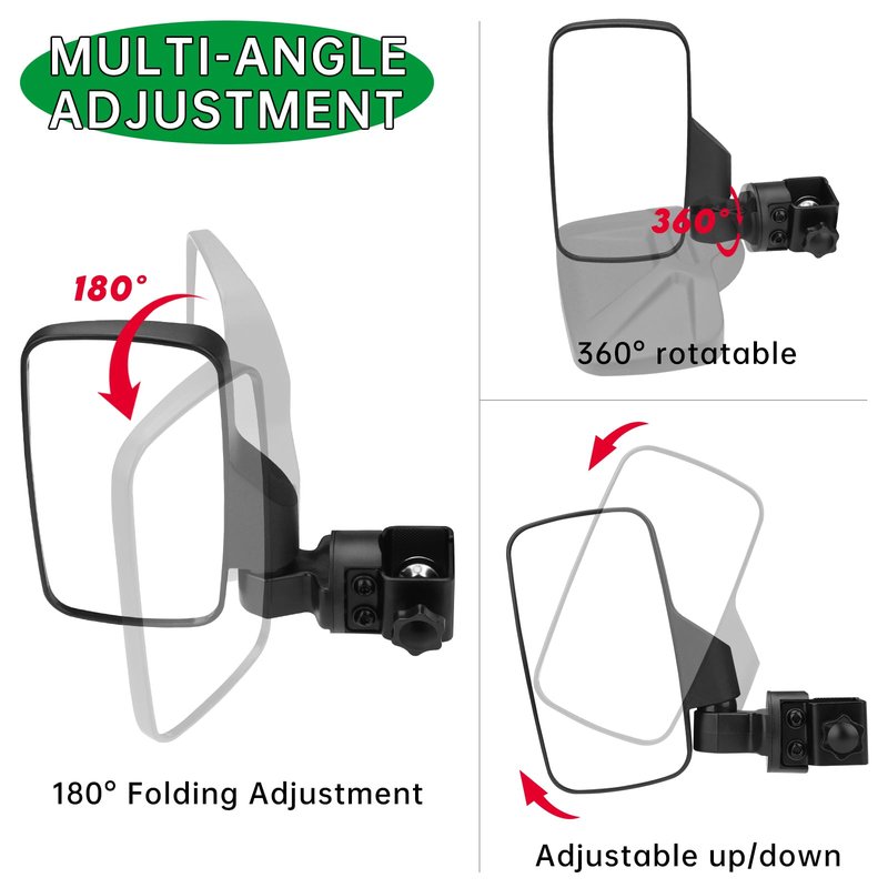 SHEJISI Golf Cart Mirrors,Golf Cart Mirrors Rear View is Universal Fits 0.7"-1.35" Square Rail,No Drilling,360° Rotation,Foldable,High Definition,Durable Anti-Shudder,Fits Club Car,EZGO,Yamaha,Zone