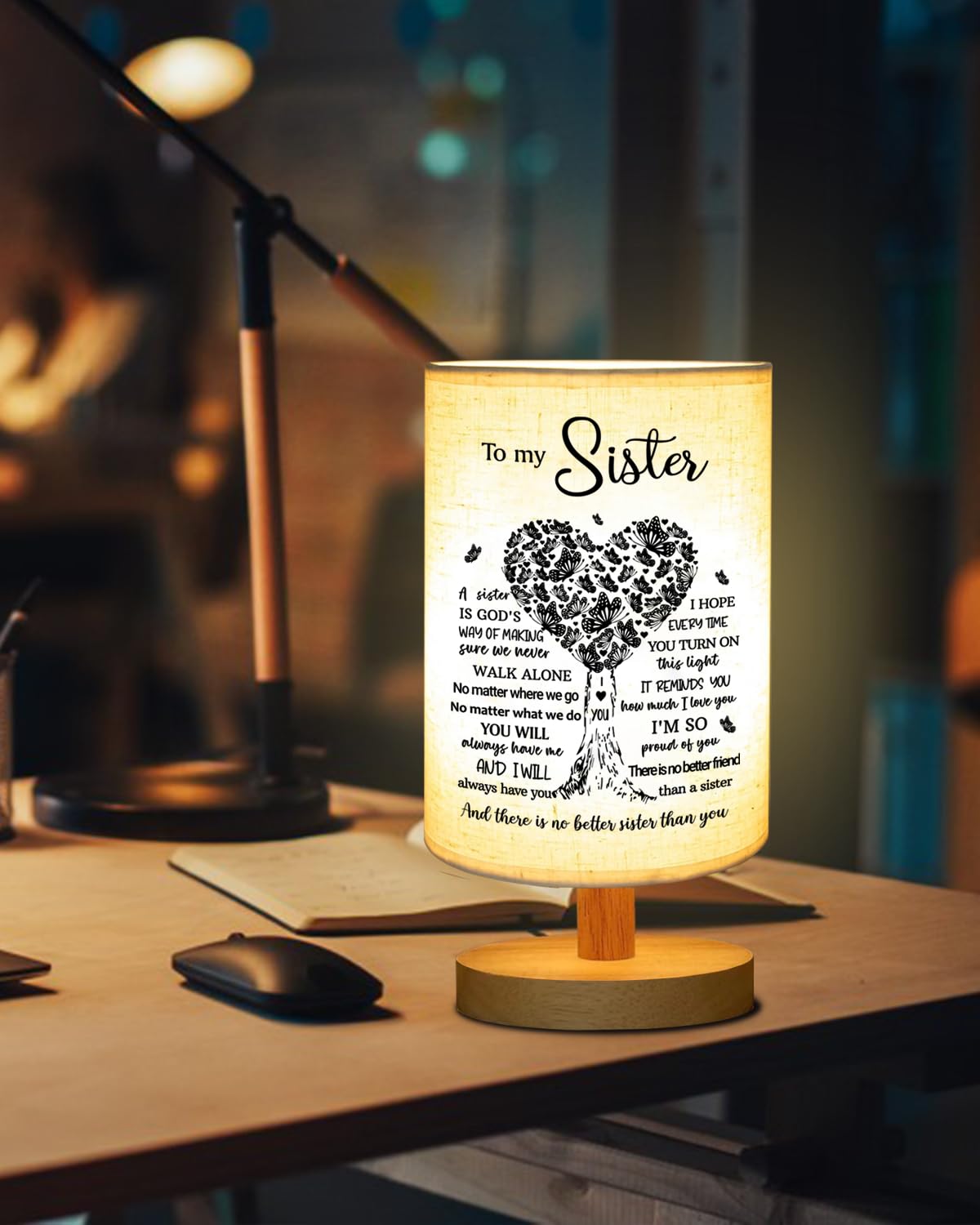 Sisters Gifts from Sister, to Sister Fabric Table Lamp, Sister Valentines Day Birthday Gifts for Sister, Bedside Table Lamp Gifts for Sisters from Sisters Adult