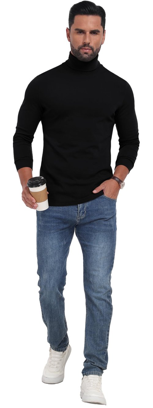 Sailwind Men's Long Sleeve Thermal Pullover Sweater Mens Turtleneck Long Sleeve Shirts Black