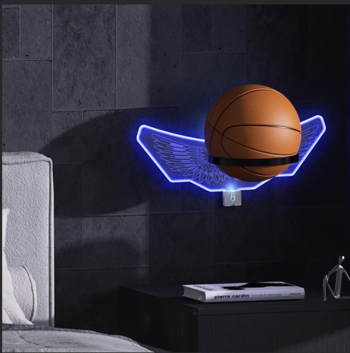 Skiennix Wall Mount Basketball Holder - LED Night Light & Remote Control Display Rack for Kids' Gifts