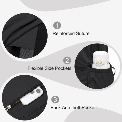 GOLF SUPAGS 13L Mini Backpack Lightweight Nylon Daypack for Women, Small City Pack, Versatile Ladies Backpack for Shopping & Travel, Black