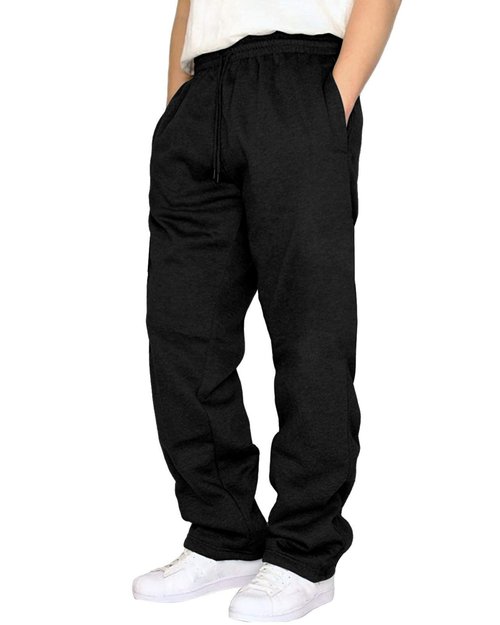 A WATERWANG Men's Fleece Sweatpants Casual Joggers Cotton Loose Fit Open Bottom Athletic Sweat Pants for Men with Pockets Black X-Large