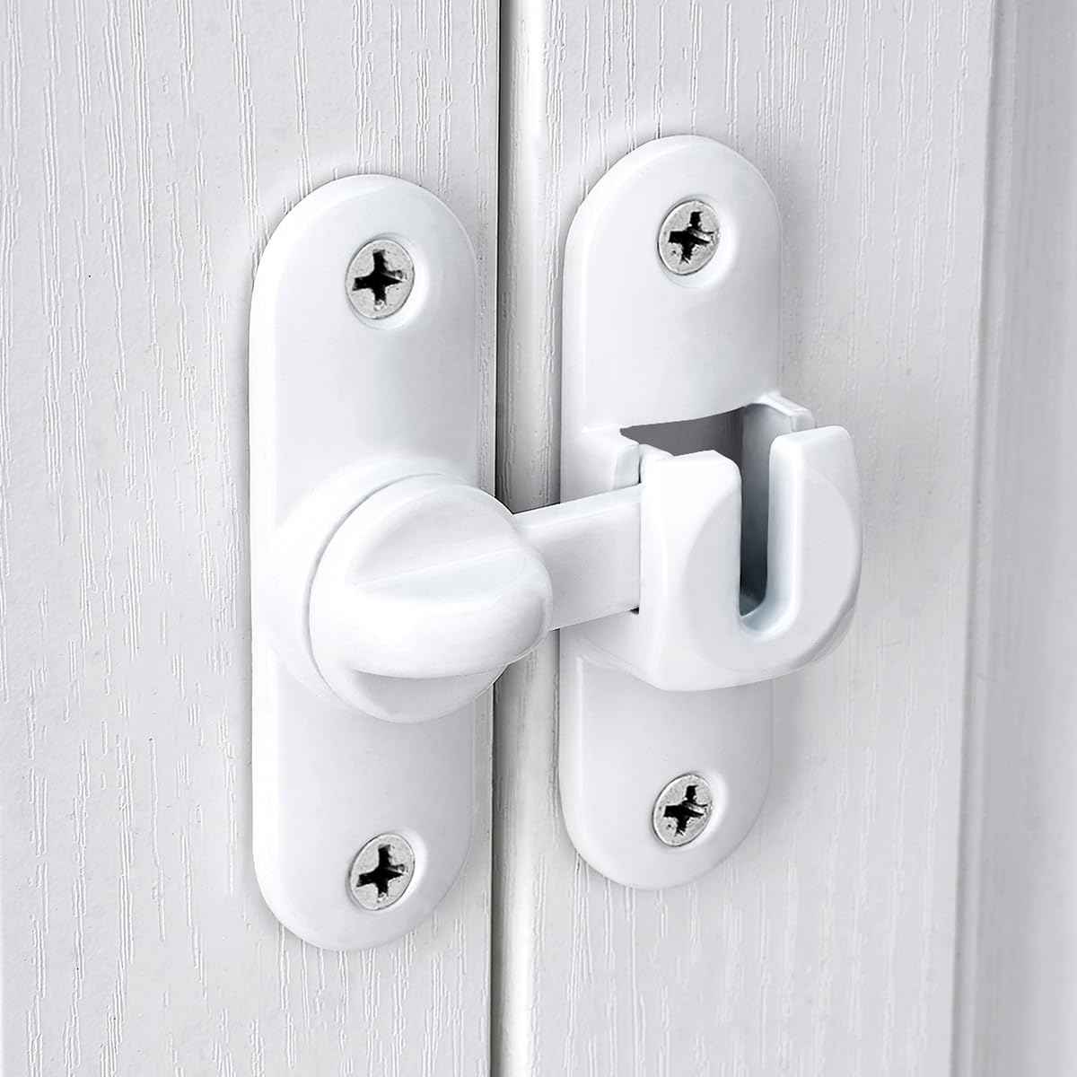 INIRET 3 Packs White Barn Door Latches,90/180 Degree Gate Lock,Flip Gate Latches Hardware,Zinc Alloy Right Angle Door Lock Latch,Door Security Sliding Door Latch Lock for Cabinets,Bathroom.