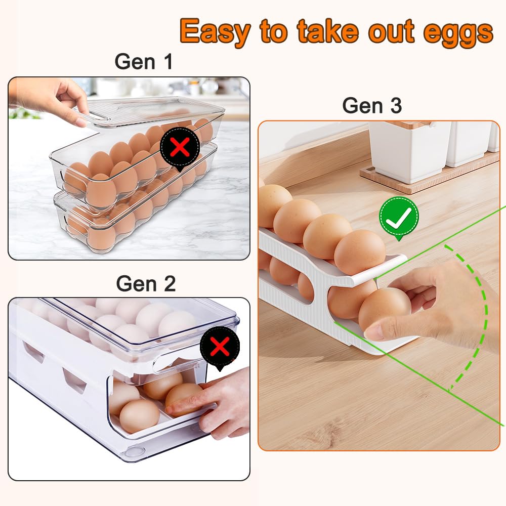 Egg Holder for Fridge, 2 Tiers Auto Rolling Egg Storage Organizer for Refrigerator, Slim Space Saving Container, Dispenser - Egg Roller for Eggs 12 Count