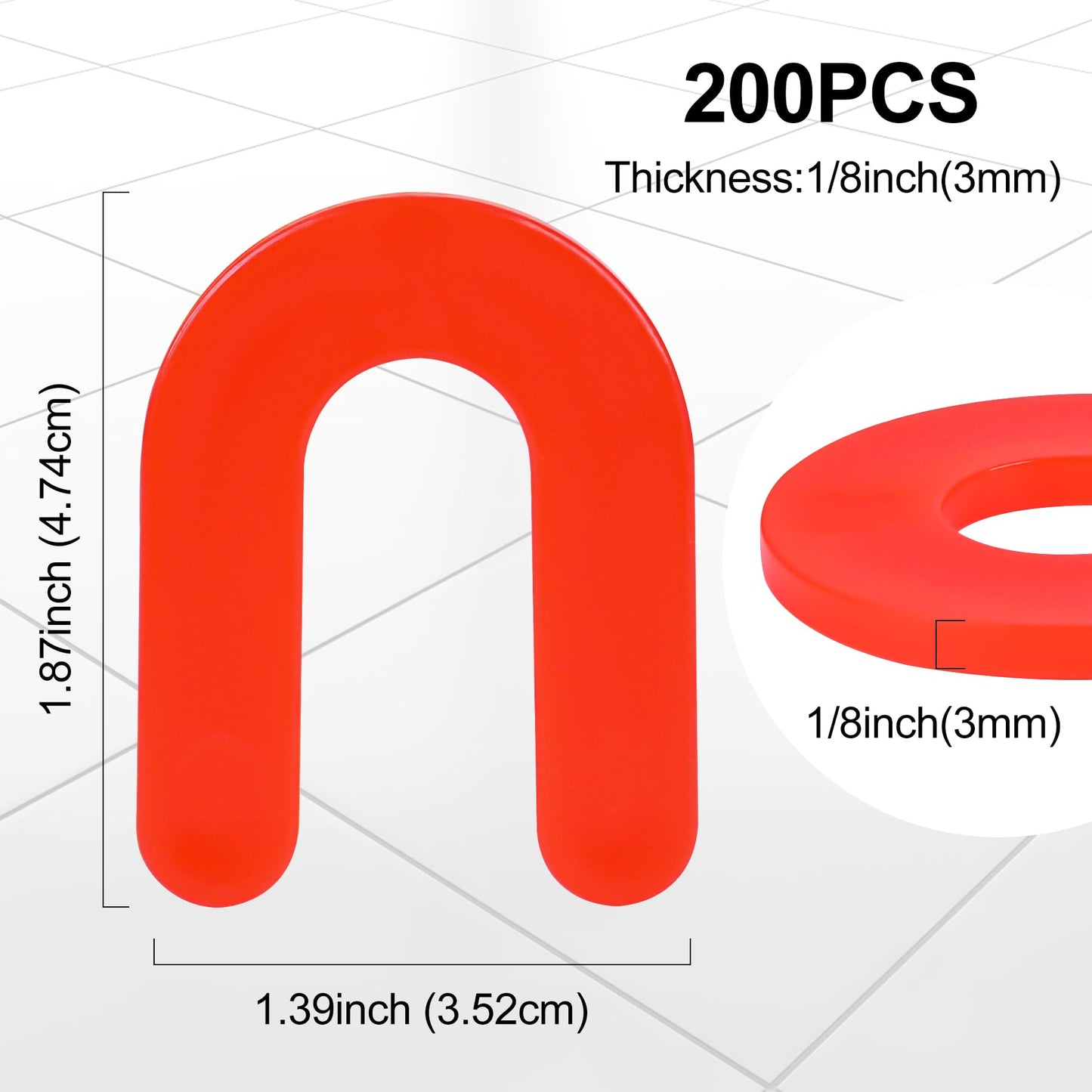 Horseshoe Shims Tile Spacers 1/8 Inch (3mm) 200Pcs U-Shaped Plastic Shims for Tiling Leveling System Floor Wall Ceramic Tile Stone Installation - Black