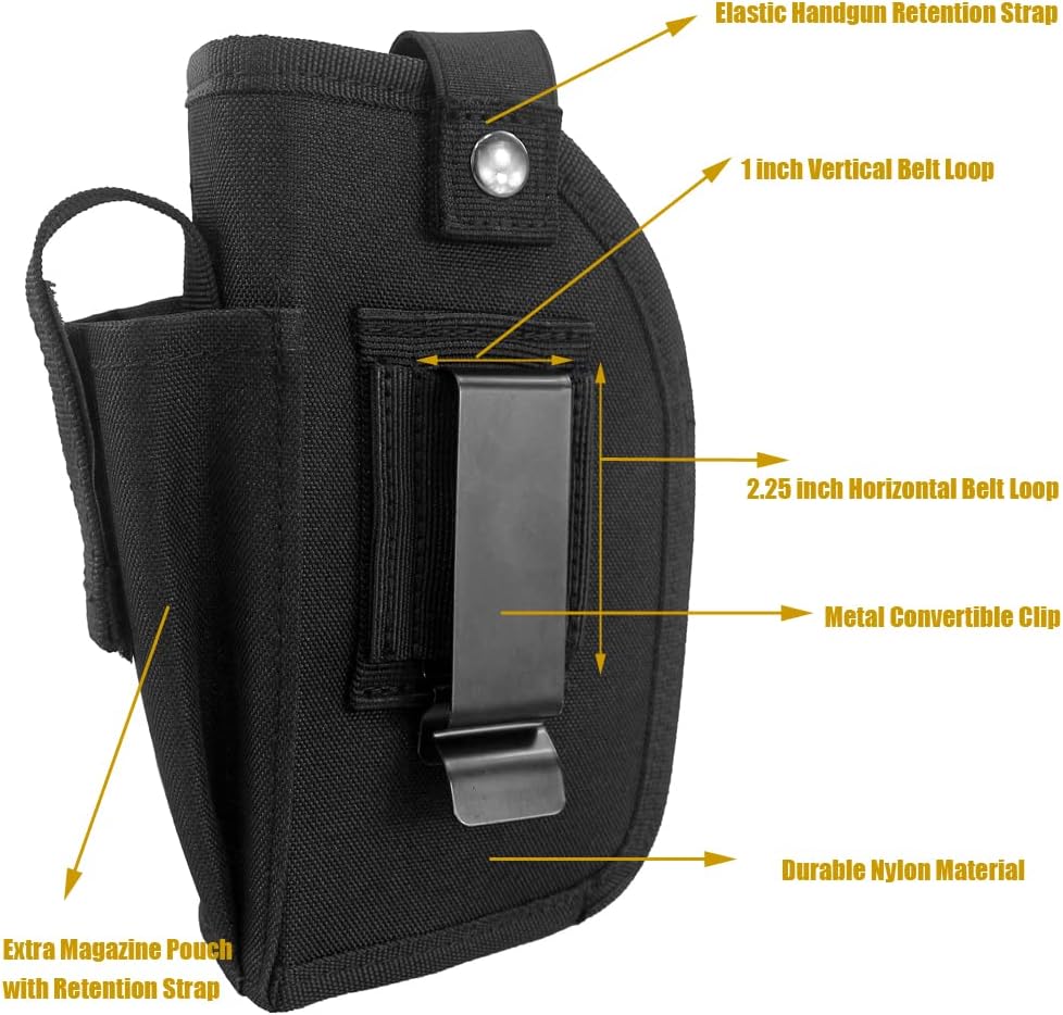Skiennix Concealed Carry Gun Holster - Ambidextrous IWB/OWB with Mag Pouch for Handgun with Laser Light