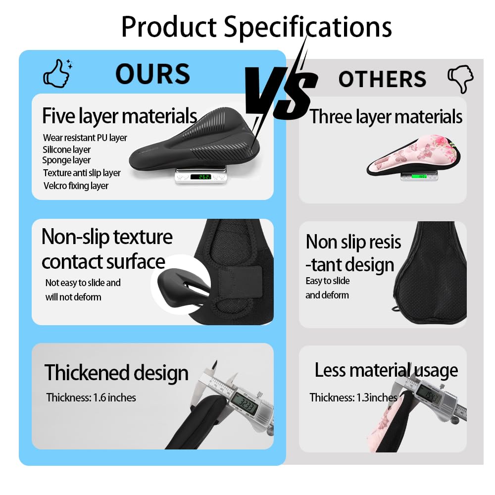 TOSUOD Bike Seat Cover Gel Padded Bicycle Seat Cover for Men Women Narrow Bike Seat Cushion Comfort Foma Bicycle Seat Cushion for Outdoor & Indoor(11"x7")