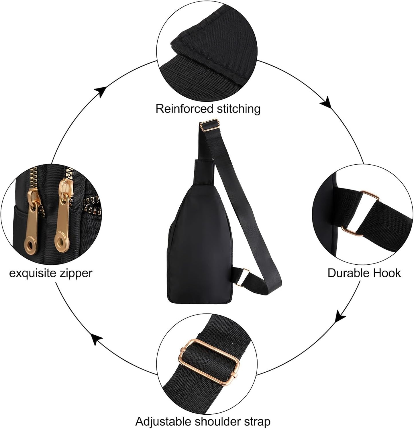 MOSISO Small Sling Backpack - Lightweight Rhombus Quilted Crossbody Bag for Hiking | Black