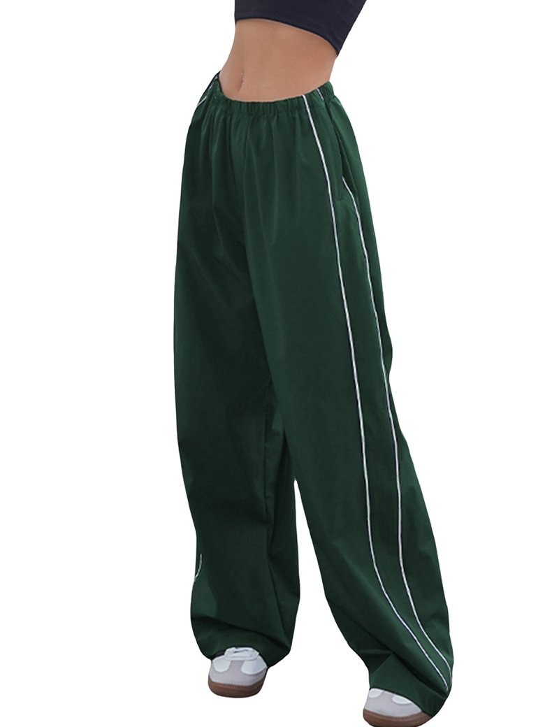 Himosyber Women's Parachute Pants Baggy Elasitc Waist Relaxed Y2K Track Pant Trousers (ArmyGreen-Large)