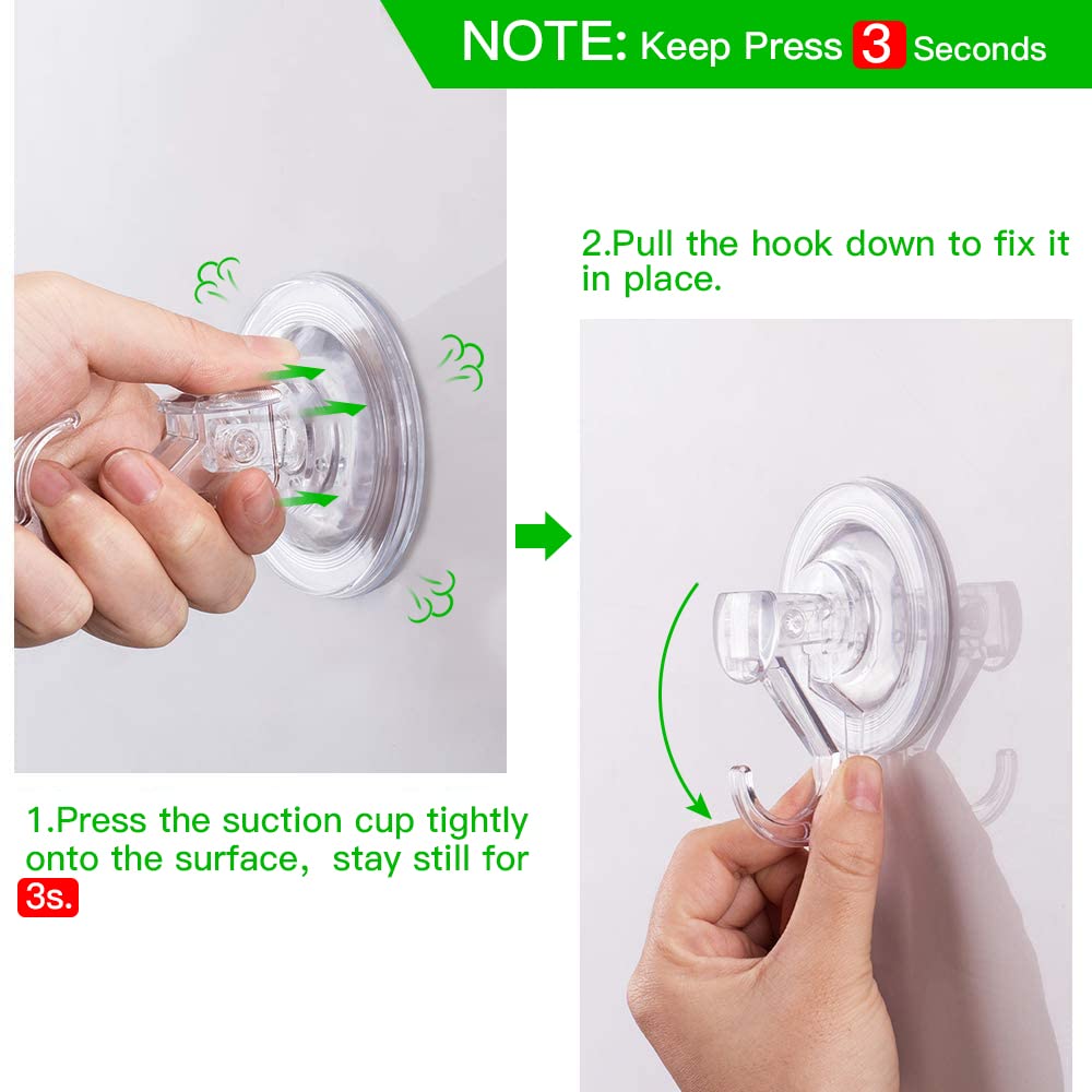 LUXEAR Suction Cup Hooks - 4 Pack Suction Hooks Reusable Powerful Waterproof - Clear Removable Suction Hanger for Christmas Wreath, Shower,Tile,Bathroom,Towel,Kitchen