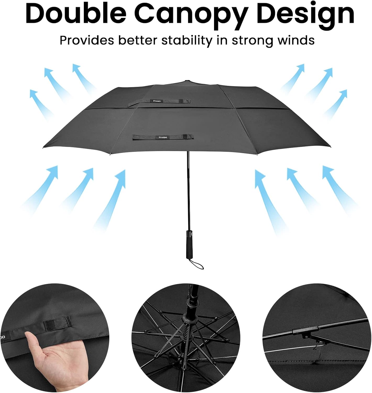 Prospo 62-Inch Portable Golf Umbrella - Oversized Double Canopy, Windproof & Waterproof Design