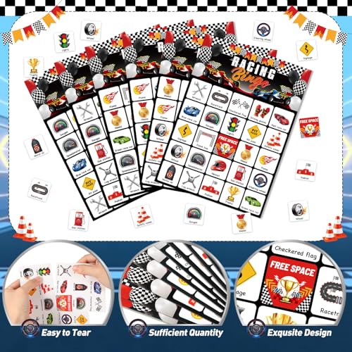 Shappy Race Car Bingo Game Set for Adults & Kids - 35 Pcs Racing Party Fun