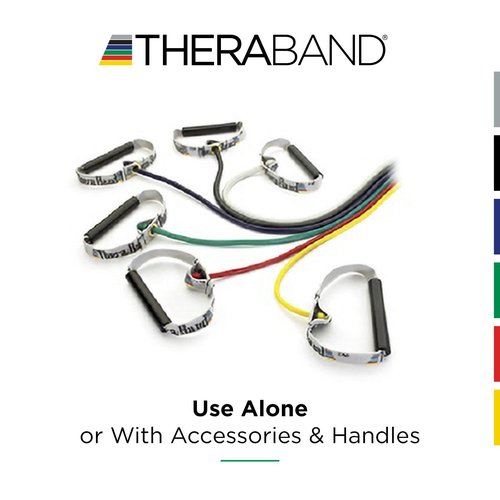 TheraBand Resistance Tubes, Professional Latex Elastic Tubing with Hard Handles, Full Body Exercise, Physical Therapy, Lower Pilates, At-Home Workouts, & Rehab, 48 Inch, Red, Medium, Beginner Level 3