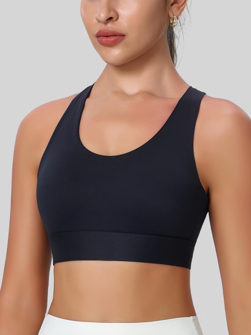 High Support Sports Bra for Women High Impact Womens Sports Bras Adjustbale Back Closure Molded Cup Cross Back Running Workout Bra Black