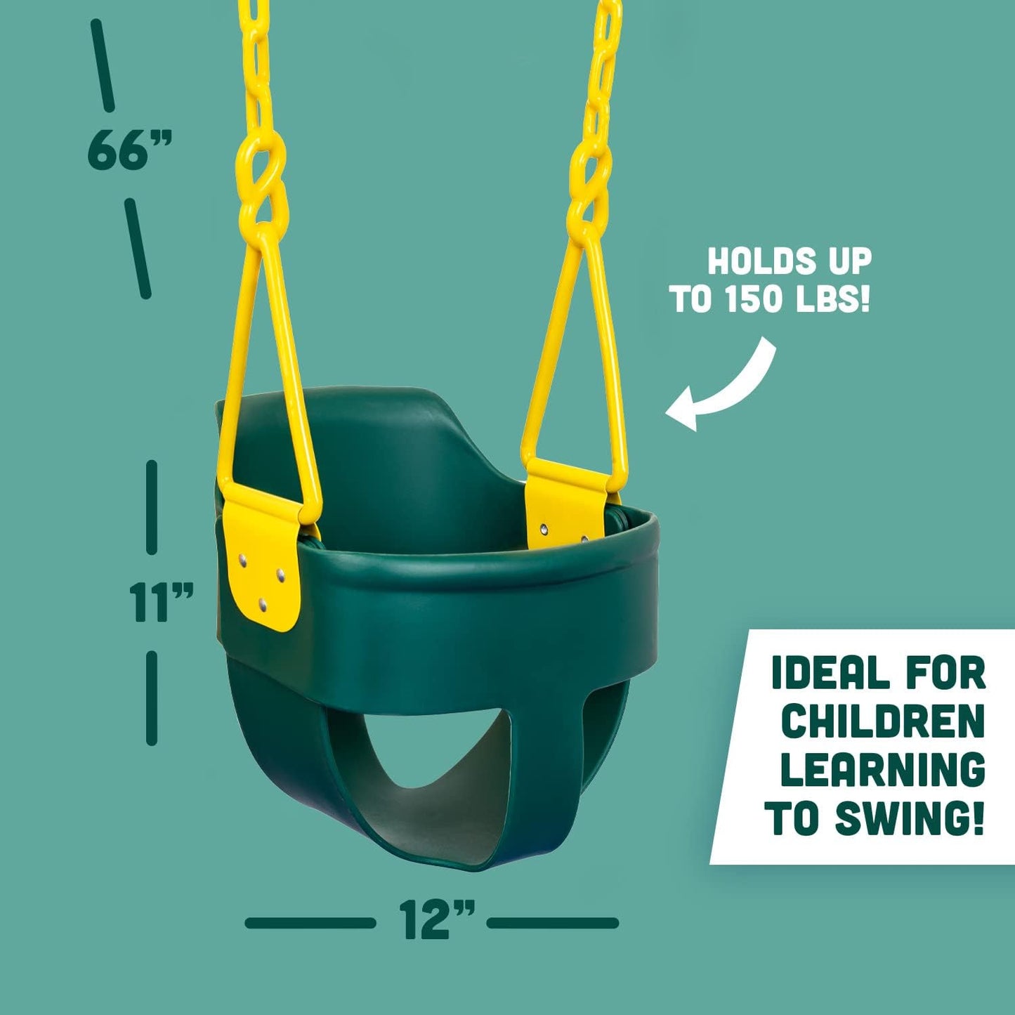 Squirrel Products Premium High Back Toddler Swing Seat - Easy Install with Plastic Coated Chains - Green
