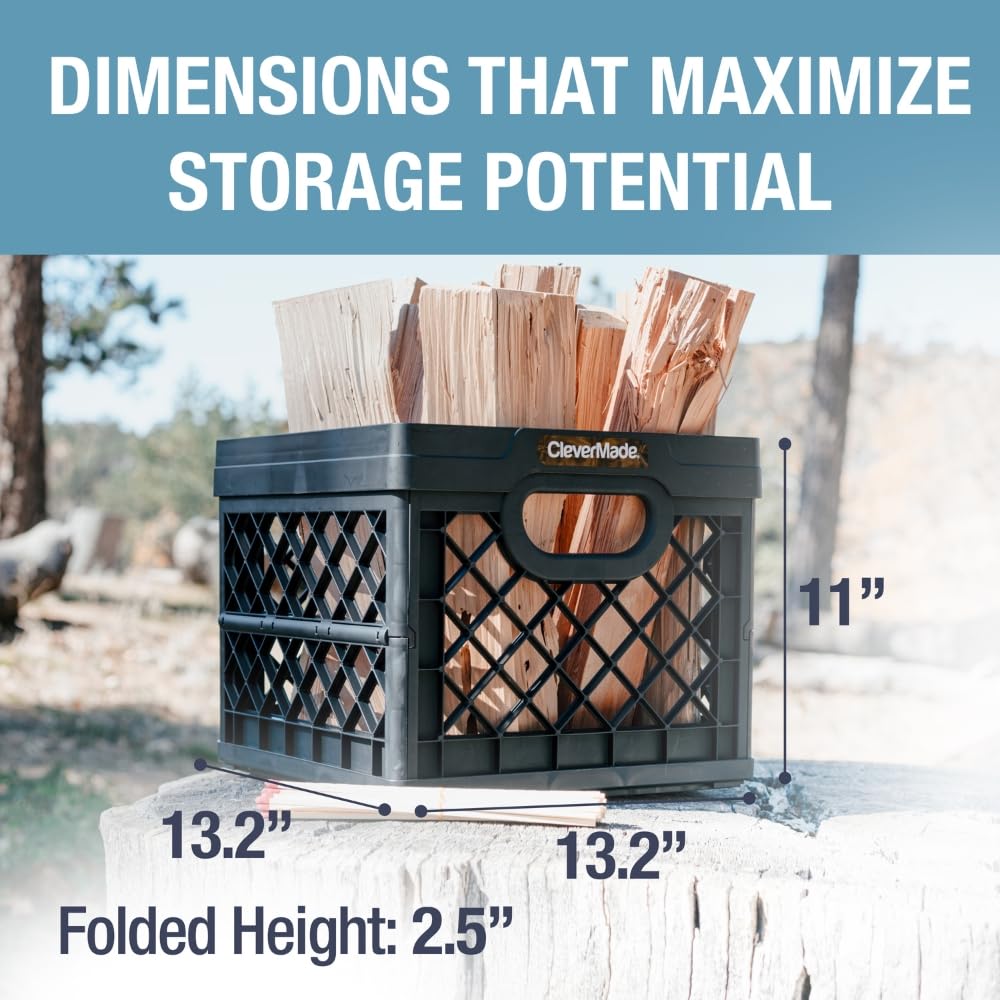 CleverMade Collapsible Milk Crate, Obsidian, 1PK - 25L (6 Gal) Stackable Storage Bins, Holds 50lbs Per Bin - Clevercrates are Heavy Duty, Plastic Collapsible Storage Crate for Multi Purposes