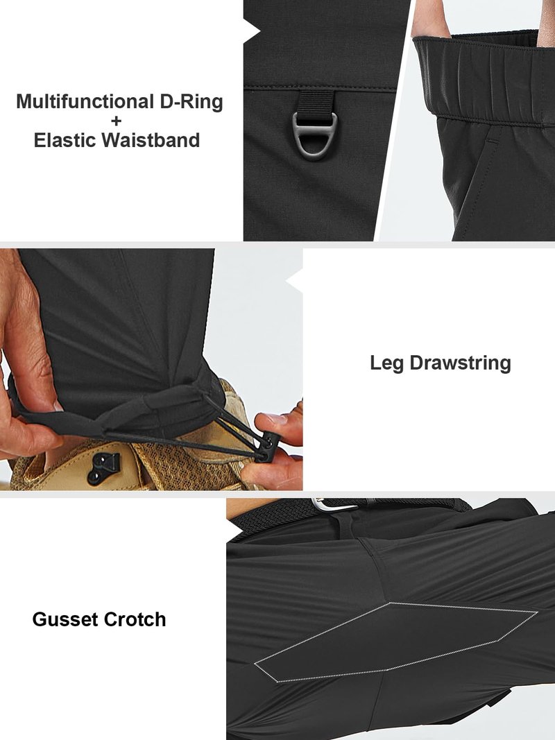 NORTHYARD Men's Cargo Hiking Pants Lightweight Quick Dry Outdoor Fishing Travel Active Sweatpants with Multi Pockets Black XL
