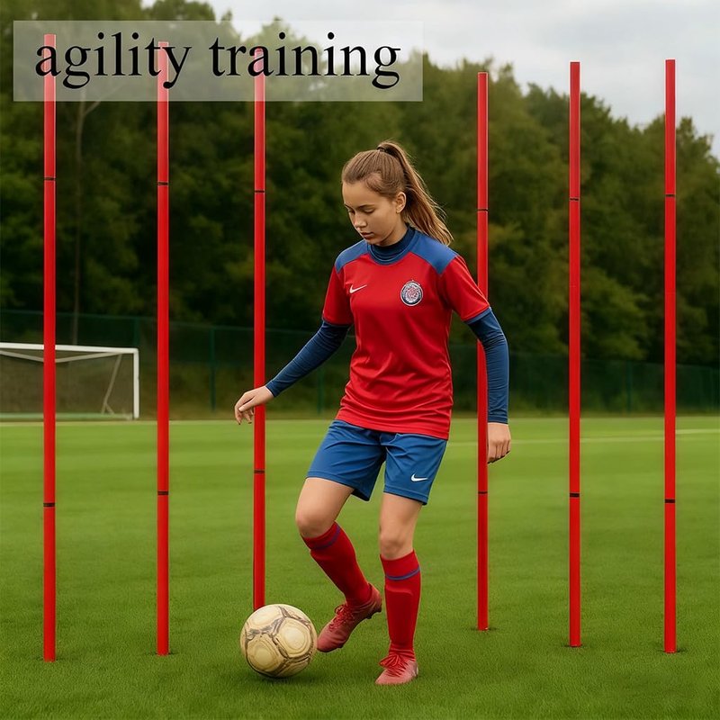 MQMCPDS Adjustable Soccer Training Agility Poles 6,1speed Ladder Agility Ladder,10soccer Cones for Training,1Jump Rope+Storage Bag,Auxiliary Equipment for Football Speed and Agility Training (red)