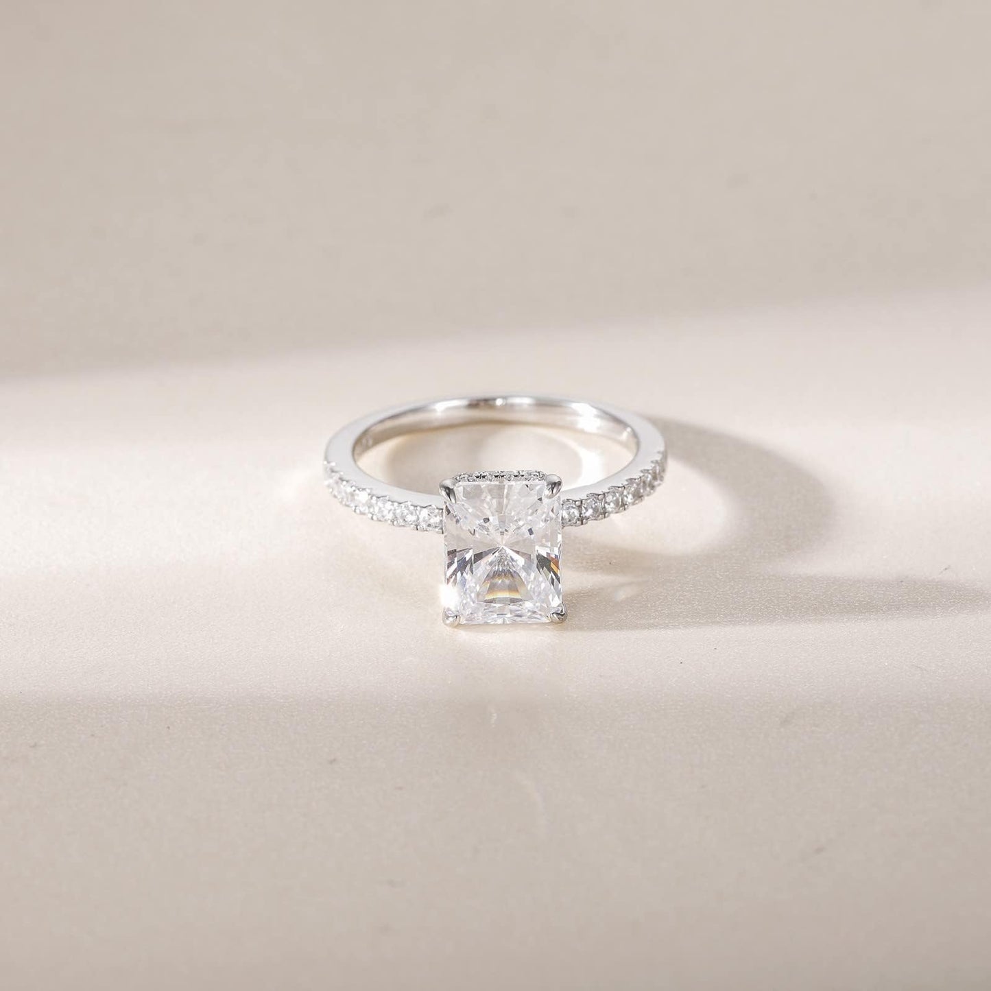 EAMTI 3CT 925 Sterling Silver Engagement Rings Radiant Cut Solitaire Cubic Zirconia CZ Wedding Promise Rings for Her Wedding Bands for Women Size 9.5