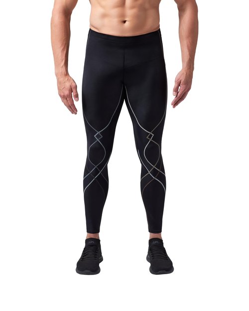 CW-X Men's Stabilyx Joint Support Compression Sports Tights, Pants for Running and Recovery, Black/Charcoal, Large, 225809A