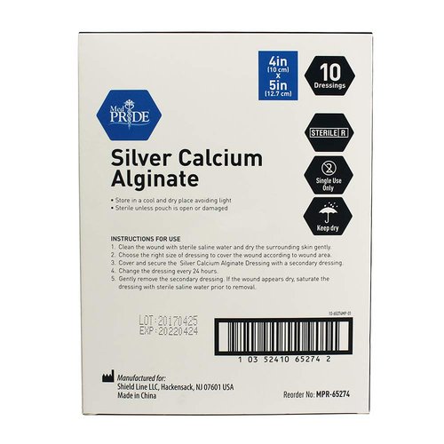 MED PRIDE Silver Calcium Alginate Wound Dressing, 10-Pack | Highly Absorbent, Nonstick, Seaweed, Easy Removal (4'' x 5'' Silver)