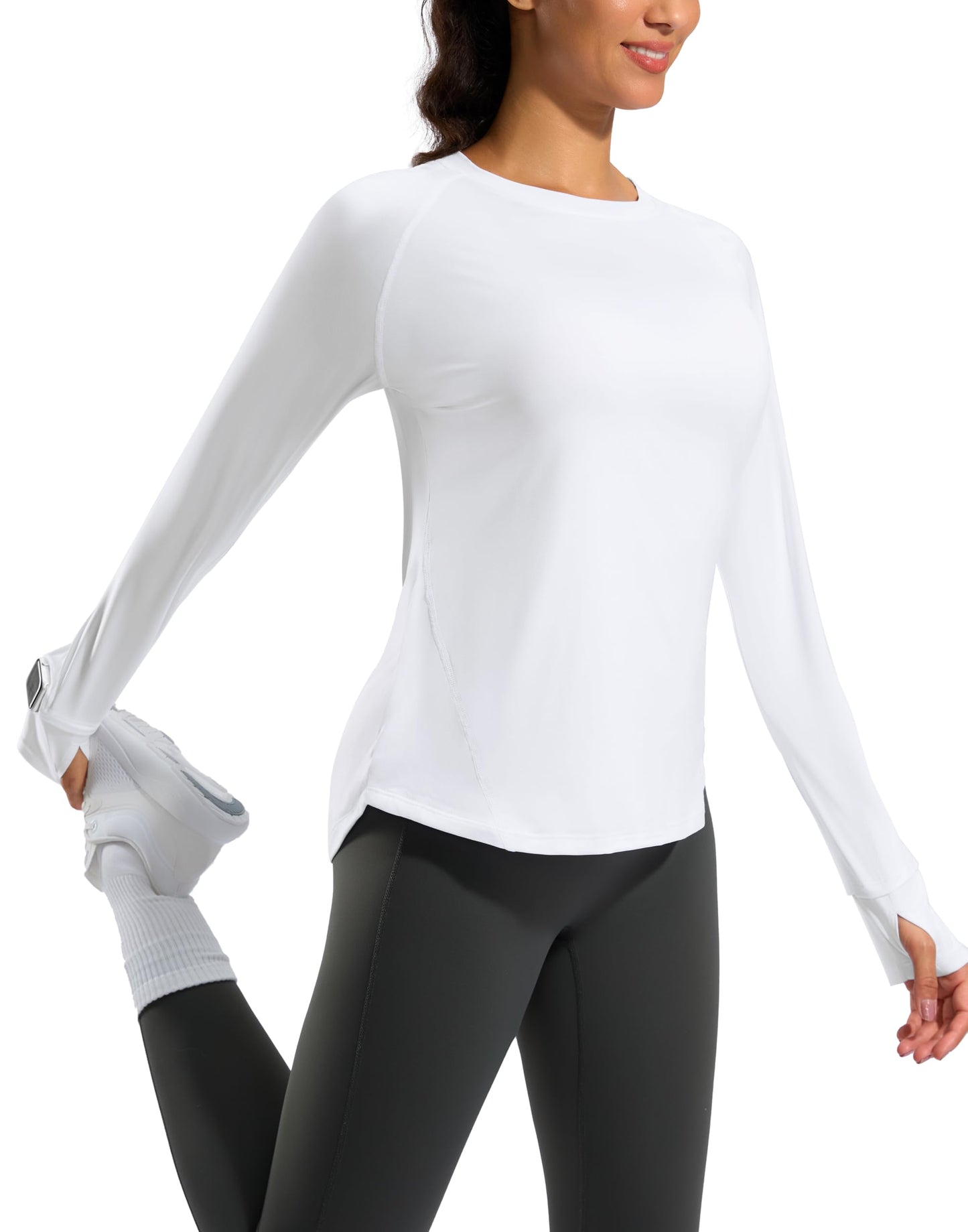 G Gradual Long Sleeve Workout Tops for Women Quick Dry Lightweight Running Athletic Shirts with Zip Pocket Moisture Wicking(White,S)