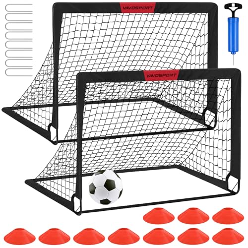 Kids Soccer Goals Set of 2 - Portable Backyard Soccer Net with Ball