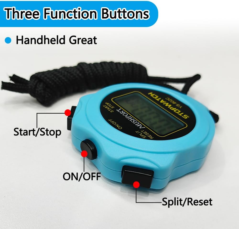 Skiennix Stopwatch Timer - Digital Sports Stopwatch with Large Display | Silent Operation, Blue
