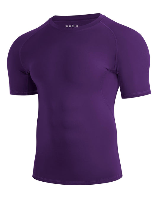 Nukuvara Men's Compression Shirt Short Sleeve Athletic Football Undershirts Quick Dry Base Layer T-Shirt Workout Gym Running Purple M