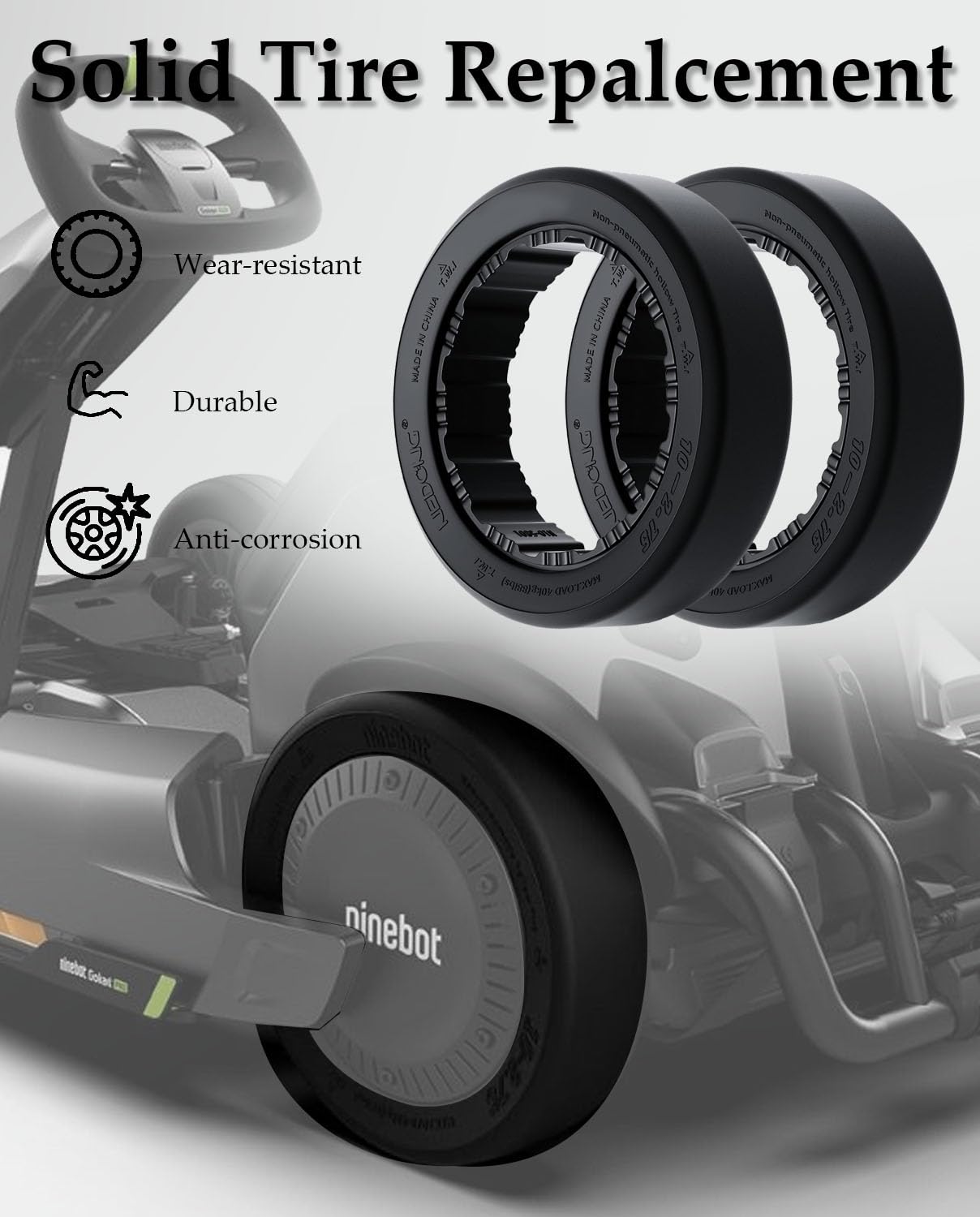 Felixstory 2pcs 10x2.75 Quick Release Tire Replacement for Ninebot by Segway S MAX/Gokart PRO/Gokart Kit(with Ninebot S Max),Go Kart Kit Refit Parts 10-2.75 Electric Gokart Bundle Rear Tires