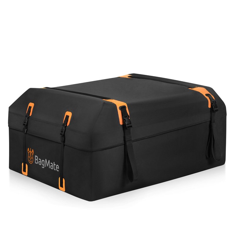 BAGMATE Car Roof Bag - Car Rooftop Cargo Carrier Bag – 19 Cubic Ft Waterproof Roof Rack Cargo Carrier, Includes Anti-Slip Mat, 4 Door Hooks, Reinforced Zipper/Buckle, with or Without Rack