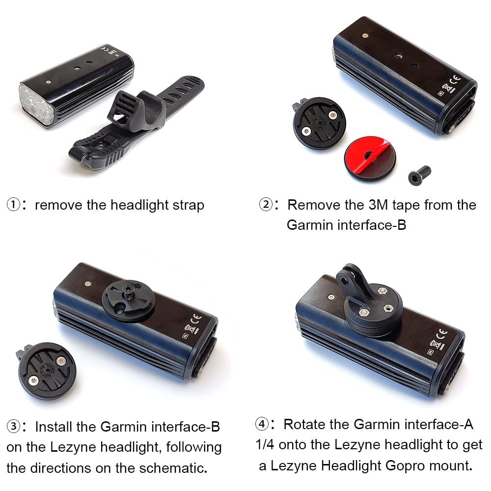 Cestbon Bike Headlight Mount for Gopro Adapter Quick Release Interface Compatible with Lezyne Olight Magicshine
