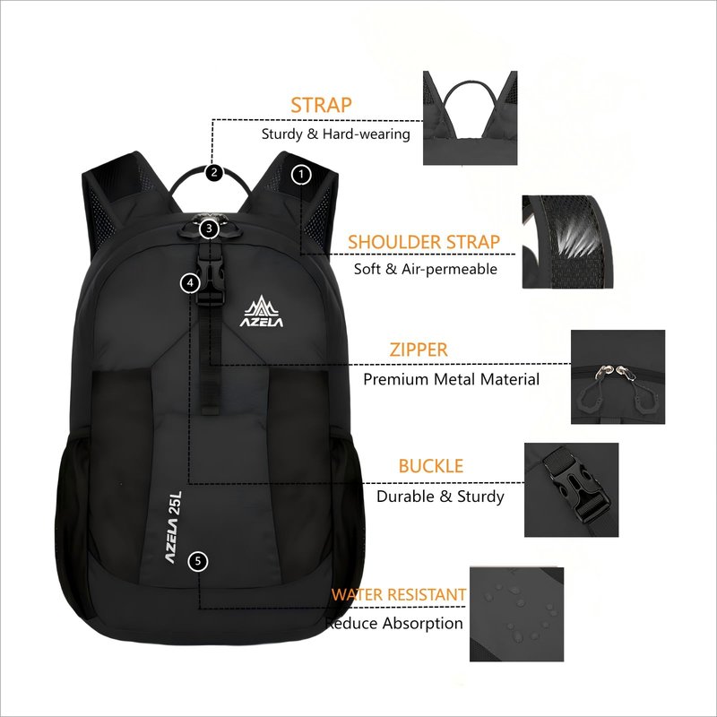 Nastravail Lightweight Packable Backpack 25L Small Lightweight Backpack for Travel Hiking Daypack Foldable Daypack for Women Men Black