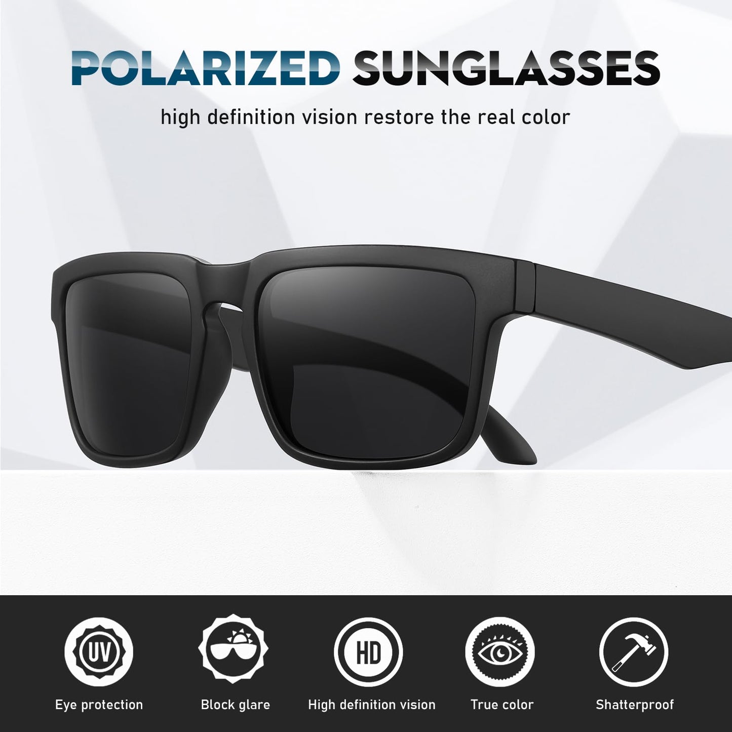 BRUZNASE Polarized Sunglasses for Men Women，UV400 Protection Lightweight Sunglasses，Driving，Fishing，Cycling, Golf (Matte Black/Gray Lens)