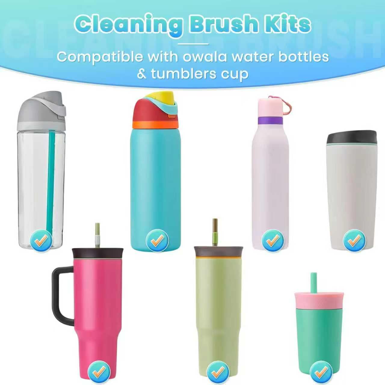 BOSORIO 2-in-1 Bottle Brush with Straw Brush for Owala Water Bottle, 15in Long Handle Stainless Steel Bottle Brush and Straw Cleaner Brush, Multifunctional Detail Brush for Coffee Mug Lid
