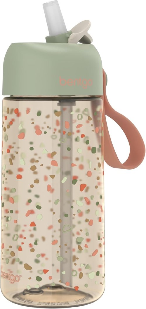 Bentgo Kids Water Bottle (Whimsy & Wonder Collection) - Leak-Proof Durable Tritan 15 oz. Cup for Kids/Toddlers 3+; Flip-Up Safe-Sip Straw for School, Sports, Daycare, Camp & More (Geo Speckle)