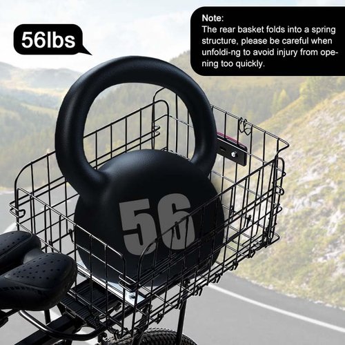 Aikolesa Bike Basket Rear for Adult Bikes, Large Rear Bike Basket Capacity with Reflective Light, Foldable Metal Wire Cover Bicycle Baskets Back Rack for Bike Rear Cargo Rack Ebike Cruiser