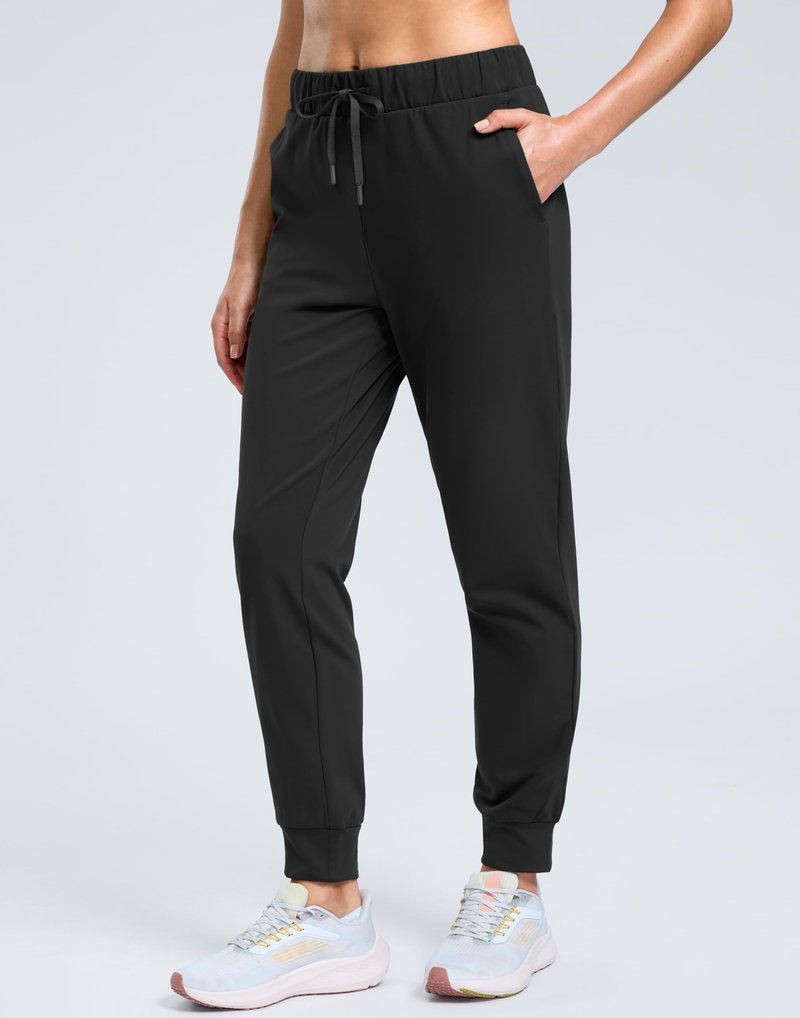 SANTINY Women's Fleece Lined Joggers Pockets Drawstring Waterproof Sweatpants Thermal Ski Running Winter Hiking Pants Women(Black_L)