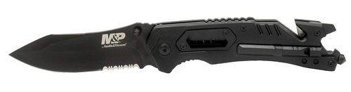Smith & Wesson M&P 8.5in High Carbon S.S. Spring Assisted Folding Knife with 3.5in Serrated Drop Point Blade and Rubber Handle for Outdoor Survival and EDC