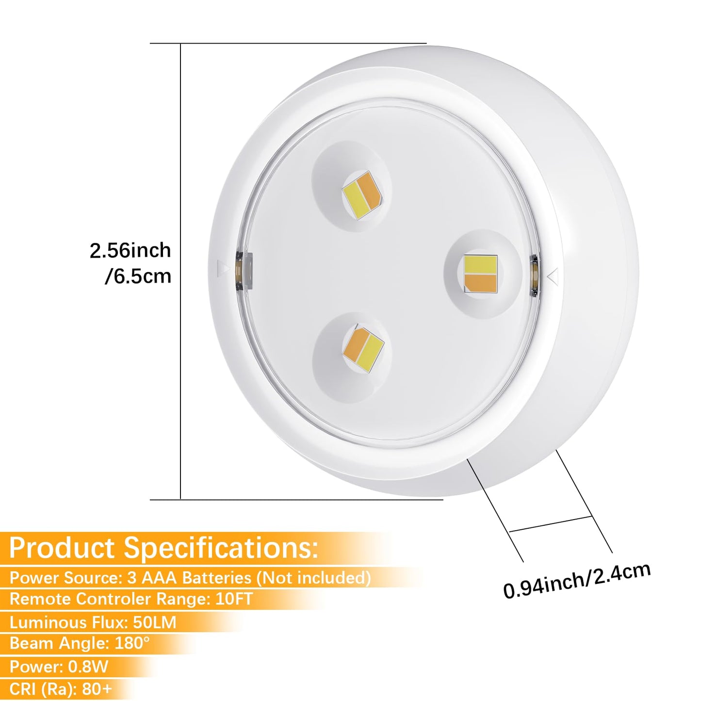 YLXS 10 Pack LED Puck Light with Remote, 3 Color Battery Operated Dimmable Push Tap Light, Portable Under Cabinet Lighting Stick On, for Closet Kitchen