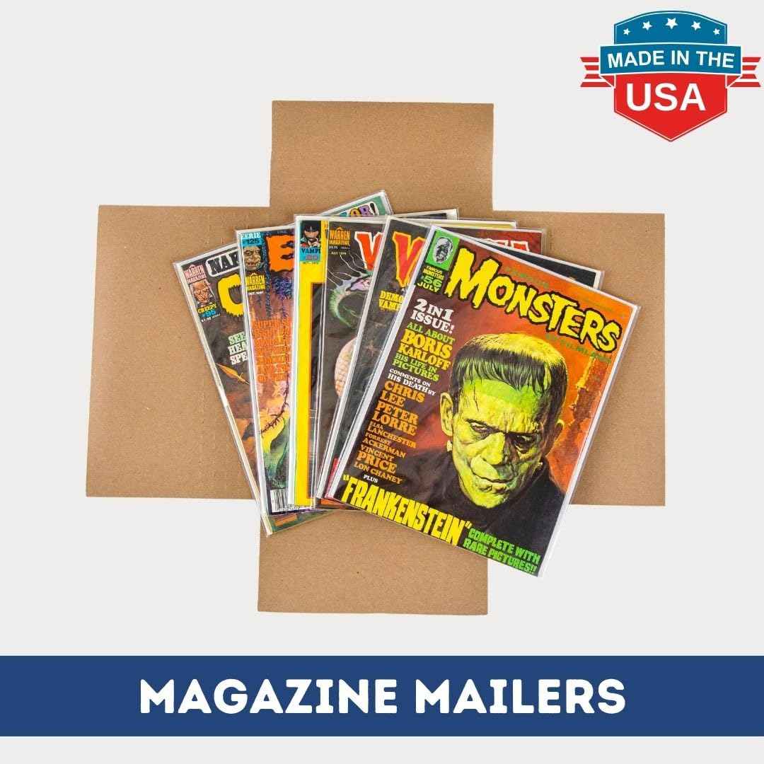 Gemini Magazine and Comic Book Mailers for Shipping (8.5x11x2’’ – 25 Pack) | US-Made Corrugated Cardboard Stay Flat Mailers with Expandable Capacity | Great For Shipping Documents, Photos, and More.