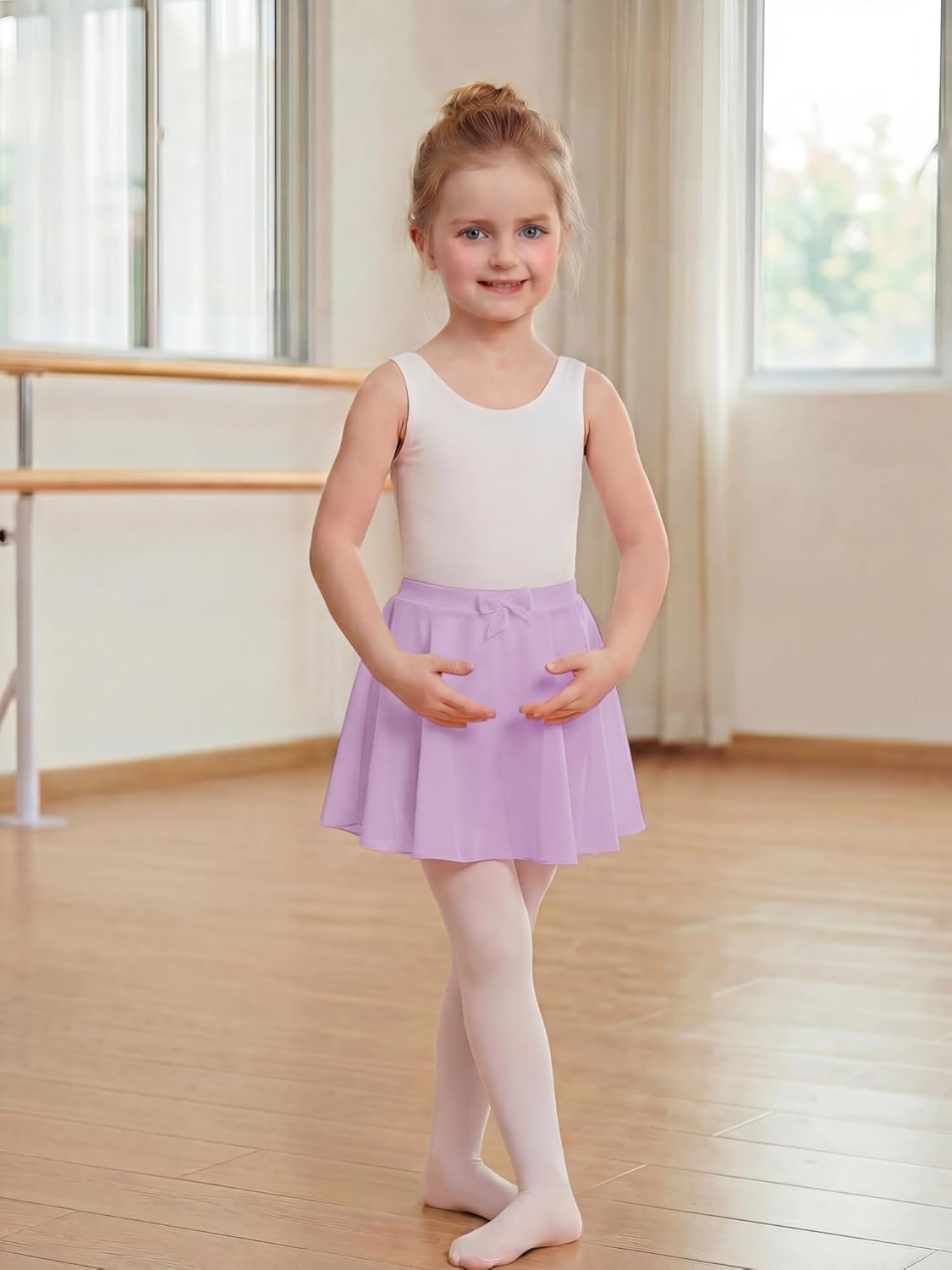 Stelle Girls Ballet Skirt - Chiffon Dance Skirt with Mesh Bowknot | Elastic Waist Pull-On Design