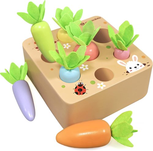 KMTJT Montessori Toys - Educational Wooden Carrot Harvest Game for Toddlers | Shape Sorting Fun
