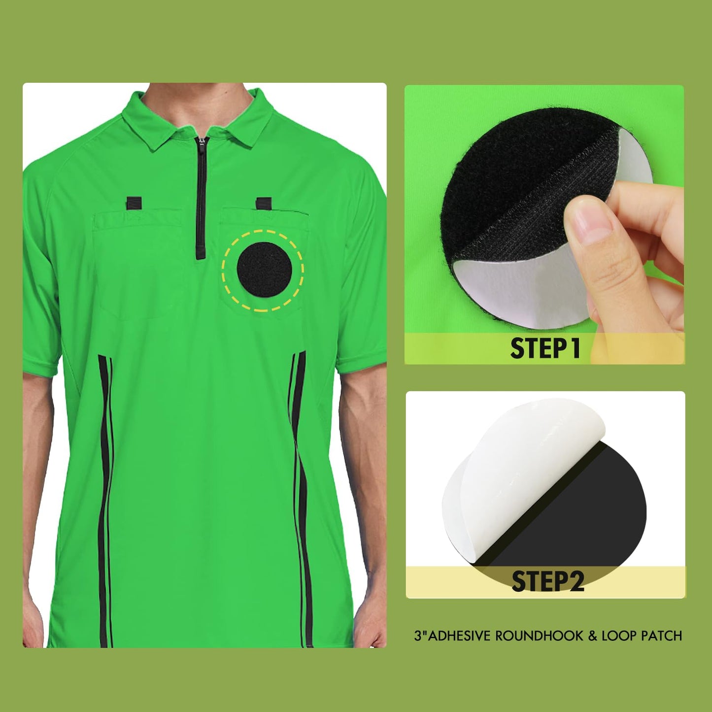 Pro Soccer Referee Shirt Jersey Kit Ref Costume for Men Womens Umpire Uniform Ref Wallet with Red Yellow Card Green