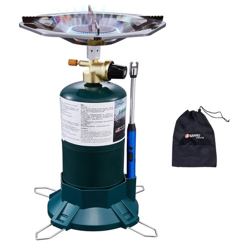 Sanauvulcan Propane Camping Stove With High Power Burner, Single Burner Bottle Top Propane Stove Adjustable Flame for Backpacking,Hiking,Camping,Tank Top Stove With USB Cable (Fuel not included)