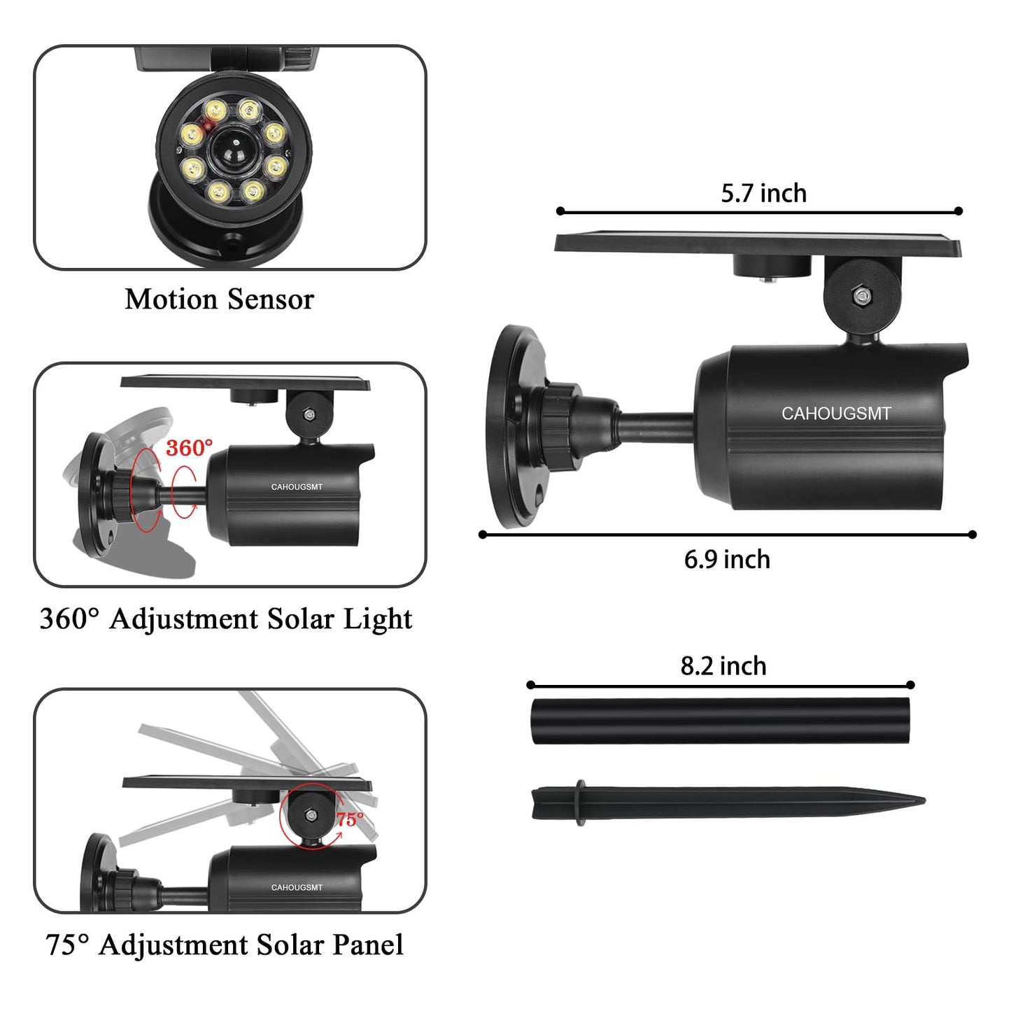 CAHOUGSMT Solar Motion Lights Outdoor 2000LM Security Flood Lights IP67 Waterproof Spot Lights for Yard Porch Garage 1 Pack